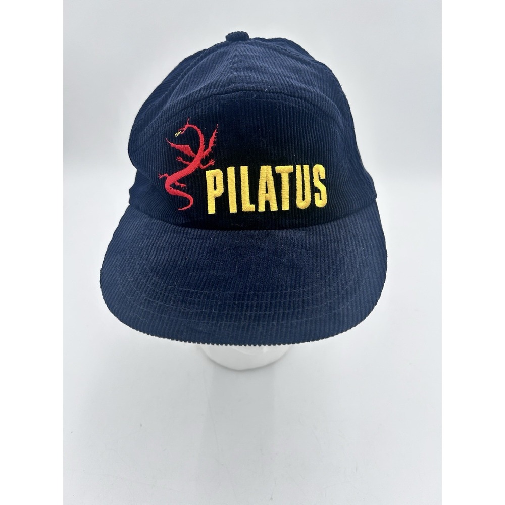 Vtg Navy Corduroy Hat Cap Mt Pilatus‎ Luzern Switzerland Dragon 5 Panel Mint!!